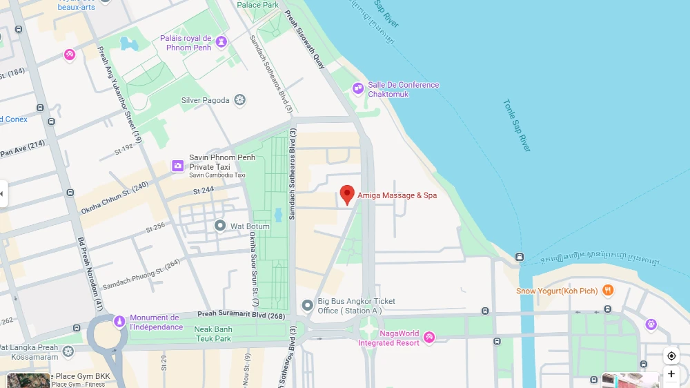 Map showing the location of Amiga Massage and Spa on Street 258, Phnom Penh